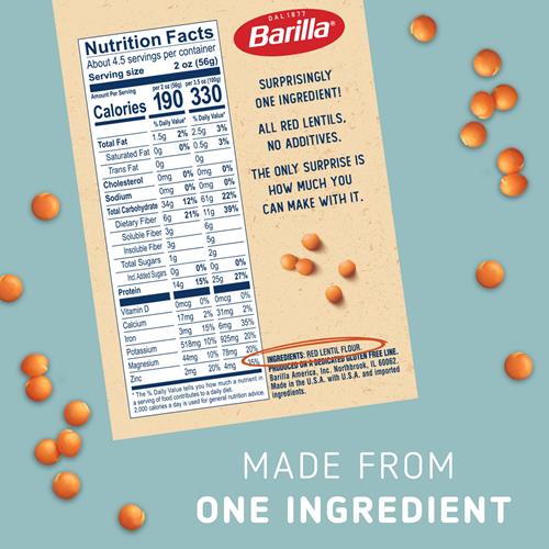 Barilla Red Lentil Rotini Pasta, 8.8 Oz - Vegan, Gluten Free, Non Gmo & Kosher - Made With Plant Based Protein