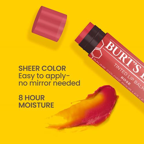 Burts Bees Lip Tint Balm, Long Lasting 2 In 1 Duo Tinted Balm Formula, Color Infused With Hydrating Shea Butter For A Natural Looking Buildable Finish, Rose, 1 Tube