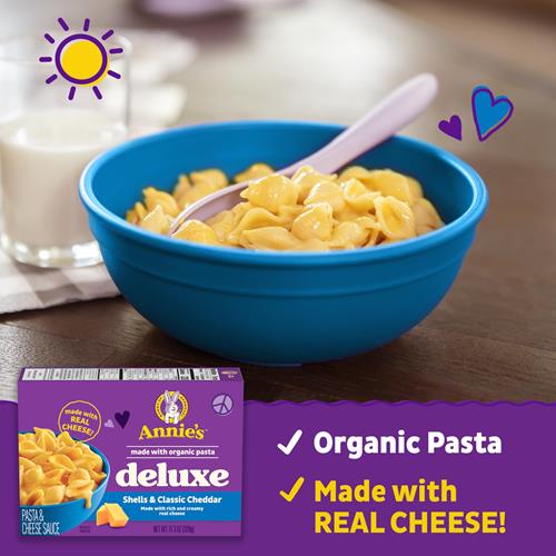 Annies Deluxe Macaroni And Cheese With Organic Pasta, Classic Real Cheddar Cheese And Shells, 11.3 Oz