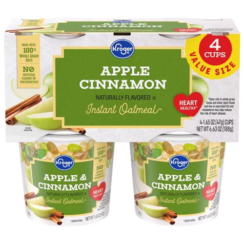 Kroger Apple Cinnamon Instant Oatmeal Cups 4 ct