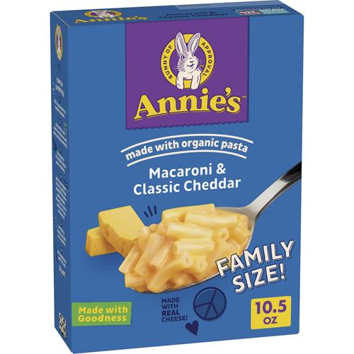 Annies Macaroni And Cheese, Classic Cheddar, Made With Organic Pasta, Family Size, 10.5 Oz