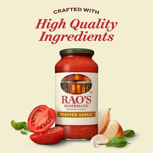 Raos Homemade Tomato Sauce, Roasted Garlic, 24 Oz, Versatile Pasta Sauce, Carb Conscious, Keto Friendly, All Natural, Premium Quality, Made With Sweet Italian Tomatoes And Caramelized Garlic - Pa
