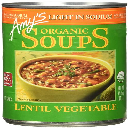 Amy’S Soup, Vegan Light In Sodium Lentil Vegetable Soup, Gluten Free, Made With Organic Vegetables, Canned Soup, 14.5 Oz