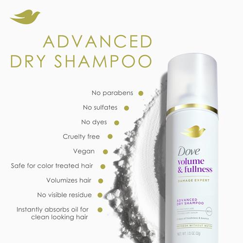 Dove Advanced Dry Shampoo Volume & Fullness Refresh & Revive Flat Hair Without Water For 2 Days Of Freshness & Bounce 1.15 Oz