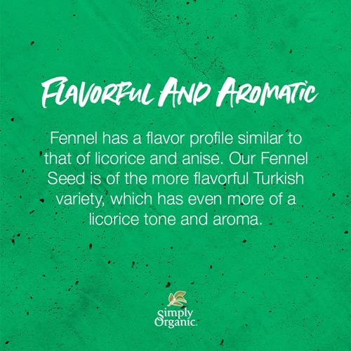 Simply Organic Whole Fennel Seed, 16-Ounce Bulk, Mild Sweet Flavor, Aromatic, Reminiscent Of Licorice, Kosher