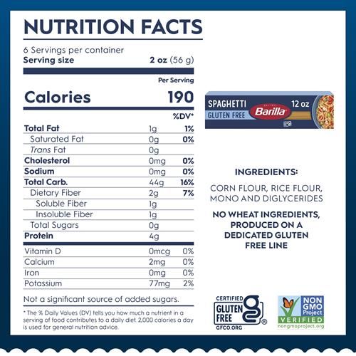 Barilla Gluten Free Spaghetti, 12 Ounce - Non-Gmo Gluten Free Pasta Made With Blend Of Corn & Rice - Vegan Pasta