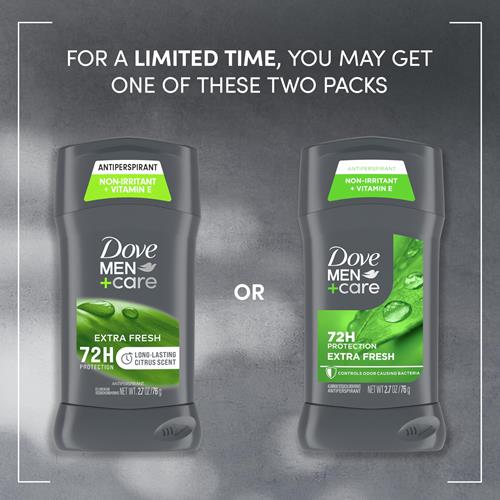 Dove Men+Care Extra Fresh Mens Antiperspirant Deodorant Stick Extra Fresh With 72-Hour Sweat & Odor Protection With 1/4 Moisturizing Cream & Long-Lasting Citrus Scent 2.7 Oz