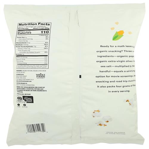Whole Foods Market Organic Extra Virgin Olive Oil And Sea Salt Popcorn, 5 Oz
