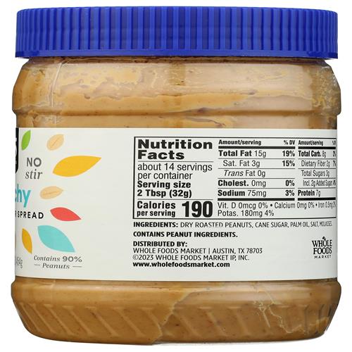 Whole Foods Market, Peanut Butter, Crunchy No Stir, 16 Ounce