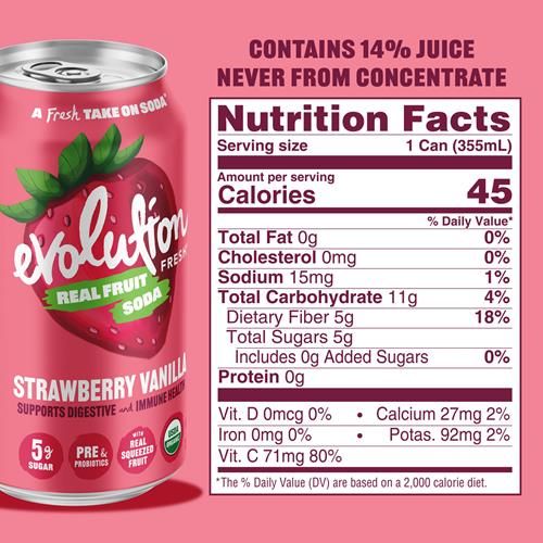 Evolution Fresh Organic Strawberry Vanilla Fruit Soda, 12 Fz