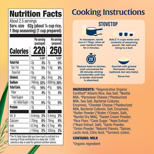 Lundberg Organic Creamy Parmesan Risotto Seasoned Rice - Regenerative Organic Certified Arborio Rice & Seasoning Mix, Gluten Free, 5.5 Ounce Box