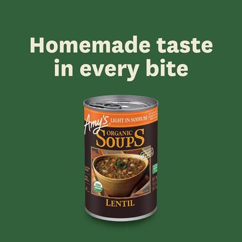 Amy’S Soup, Vegan Lentil Soup, Light In Sodium, Gluten Free, Made With Organic Green Lentils And Vegetables, Canned Soup, 14.5 Oz