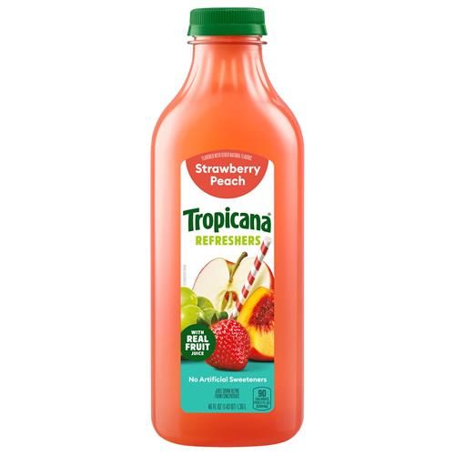 Tropicana Refreshers Strawberry Peach Juice Drink, With Real Fruit Juice, 46 Fl Oz Bottle