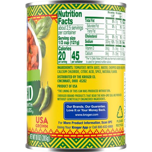Kroger Mild Diced Tomatoes with Green Chilies 10 oz