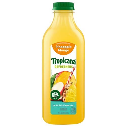Tropicana Refreshers Pineapple Mango Juice Drink, With Real Fruit Juice, 46 Fl Oz Bottle