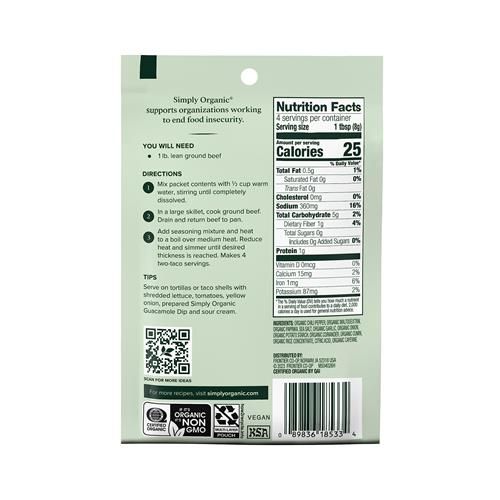 Simply Organic Southwest Taco, Seasoning Mix, Certified Organic, 1.13 Oz