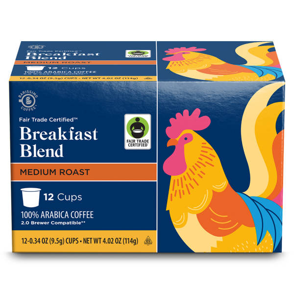 Barissimo Fair Trade Breakfast Blend Medium Roast Coffee Pods, 12 count