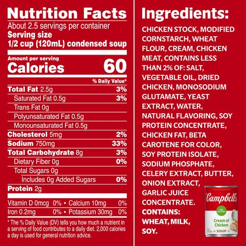 Campbells Condensed 98% Fat Free Cream Of Chicken Soup, 10.5 Oz Can