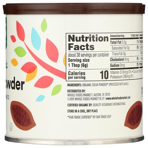 Whole Foods Market Organic Cocoa Powder, Unsweetened, 8 Ounce