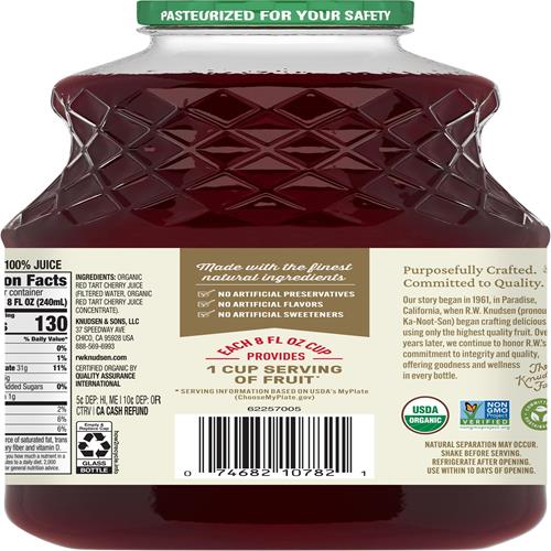 R.W. Knudsen Family Organic Just Tart Cherry Juice, 32 Ounces