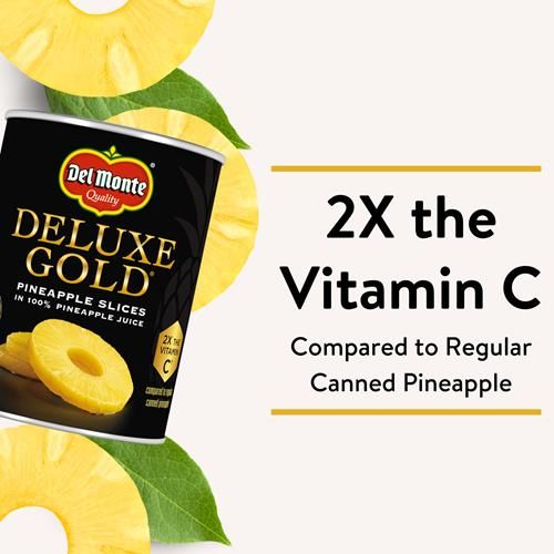 Del Monte Deluxe Gold Pineapple Slices In 100% Pineapple Juice, 20 Oz Can, Canned Fruit