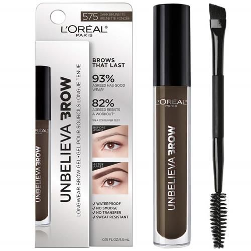Loreal Paris Unbelieva-Brow Longwear Waterproof Tinted Brow Gel, Smudge-Resistant, Transfer- Proof, Quick Drying, Easy And Quick Application With Precise Brush, Dark Brunette, 0.15 Fl. Oz. - Pack