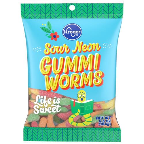 Kroger Sour Neon Gummi Worms Candy 6.5 oz