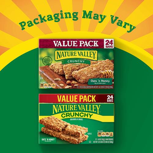 Nature Valley Crunchy Granola Bars, Oats N Honey, 24 Bars, 17.88 Oz (12 Pouches)