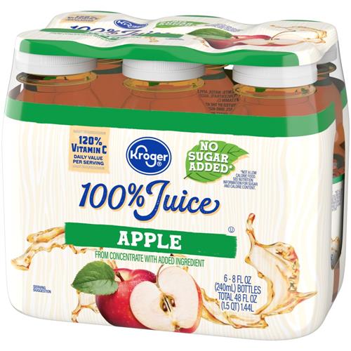 Kroger No Sugar Added 100% Apple Juice 6 ct / 8 fl oz