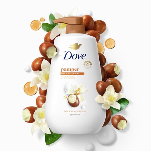 Dove Body Wash With Pump Pamper Shea Butter & Vanilla For 24Hr Lotion-Soft Skin Moisturizing Skin Cleanser With No Sulfates No Parabens 30.6 Oz