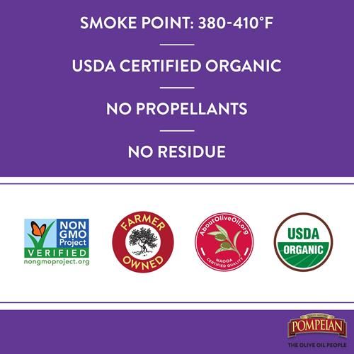 Pompeian Usda Organic Extra Virgin Olive Oil Non-Stick Cooking Spray, Full-Bodied, Perfect For Salads And Pasta, Naturally Gluten Free, Non-Allergenic, Non-Gmo, No Propellant, 5 Fl. Oz., Single B