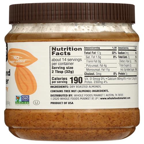 Whole Foods Market, Almond Butter Creamy, 16 Oz