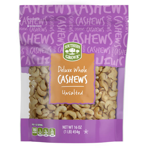Southern Grove Unsalted Deluxe Whole Cashews, 16 oz