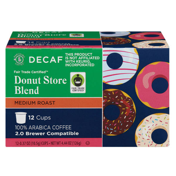 Barissimo Fair Trade Decaf Donut Store Medium Roast Coffee Pods, 12 count