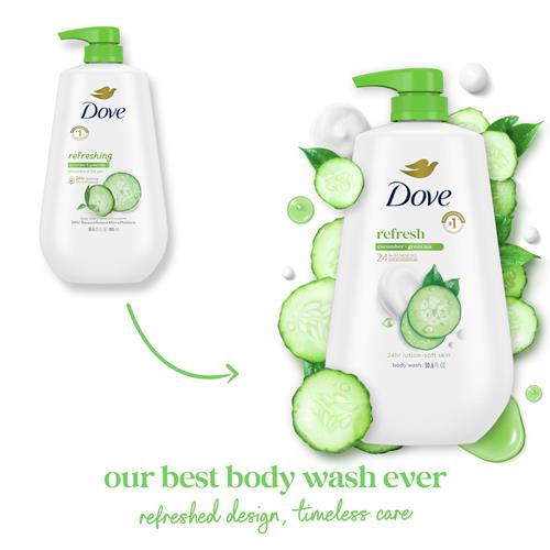 Dove Body Wash With Pump Refresh Cucumber And Green Tea For 24Hr Lotion-Soft Skin Moisturizing Skin Cleanser With No Sulfates No Parabens 30.6 Oz