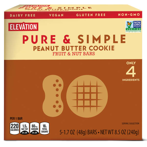 Elevation Peanut Butter Cookie Pure and Simple Fruit and Nut Bars, 5 count