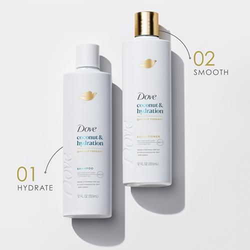 Dove Shampoo And Conditioner Coconut & Hydration 2 Count For Dry Hair With Bio-Protein Care Technology And Coconut Oil 12 Fl Oz