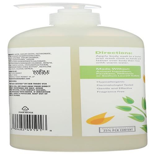 Whole Foods Market Body Wash, Colloidal Oatmeal, Fragrance Free, 32 Fl Oz