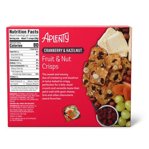 Aplenty Fruit & Nut Crisps, Cranberry & Hazelnut, 5.3 Oz