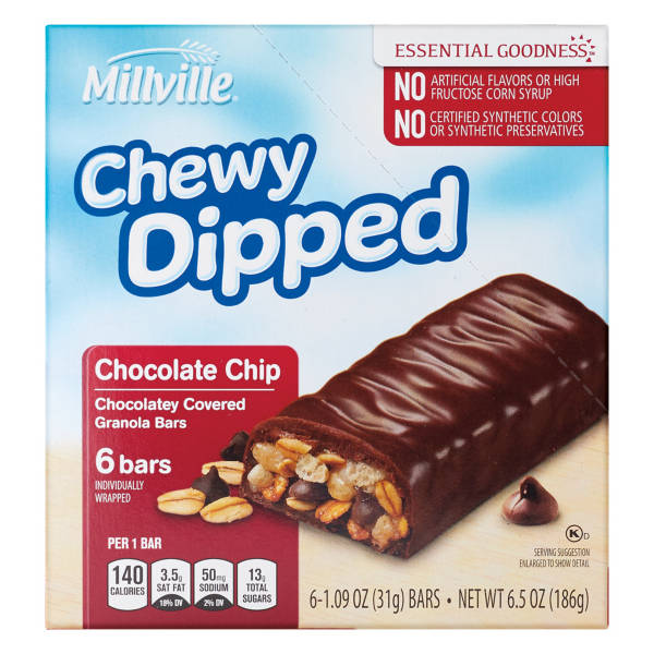 Millville Chocolate  Chip  Chewy Dipped Granola Bars, 6 count