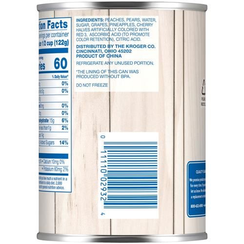 Kroger Canned Fruit Cocktail in Extra Light Syrup 15 oz