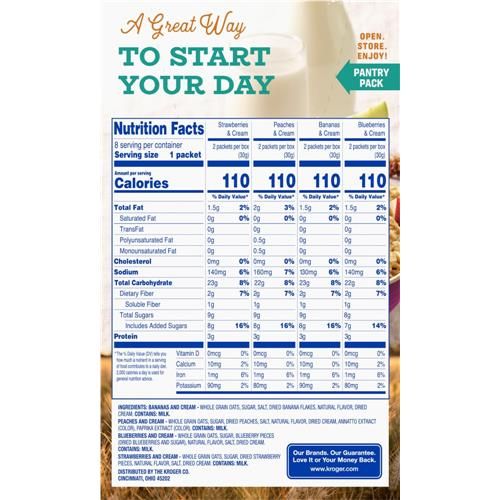 Kroger Fruit & Cream Instant Oatmeal Variety Pack 8 ct