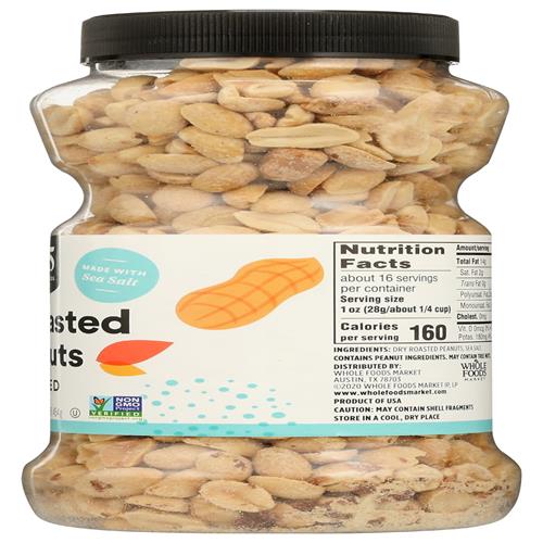 Whole Foods Market, Dry Roasted And Salted Peanuts, 16 Oz