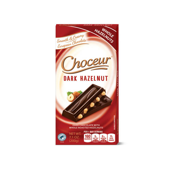 Choceur European Dark Chocolate Bar with Whole Roasted Hazelnuts, 7.05 oz
