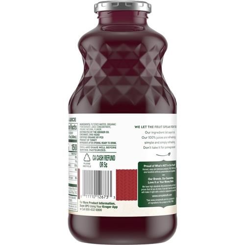 Simple Truth Organic No Sugar Added Pomegranate 100% Juice 32 fl oz