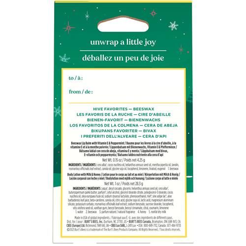 Burts Bees Hive Favorites Beeswax Holiday Gift Set, Beeswax Lip Balm And Travel Size Body Lotion With Milk And Honey