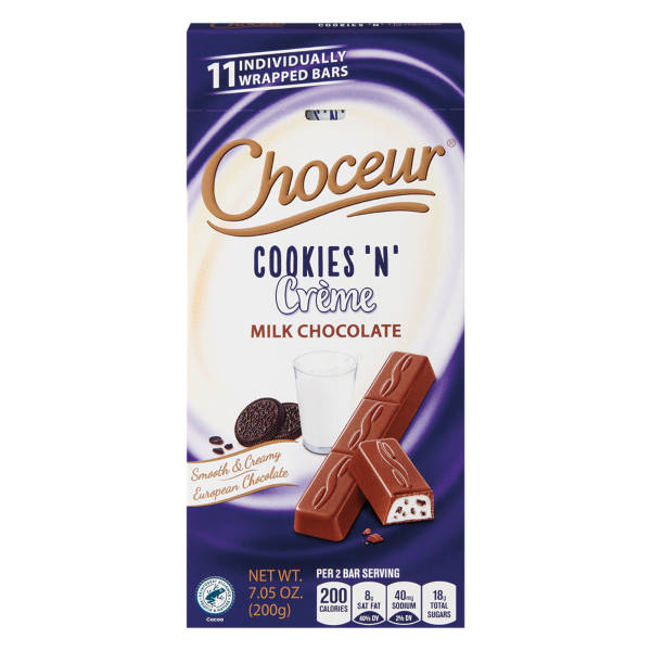 Choceur Cookies & Milk Creme Filled Chocolate Bars, 11 count - 7.05 oz
