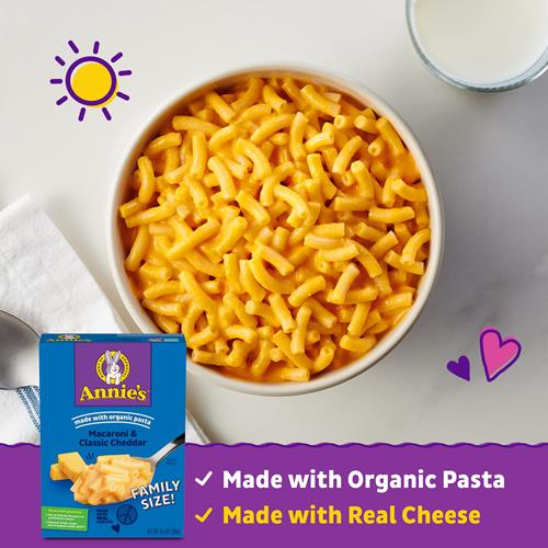 Annies Macaroni And Cheese, Classic Cheddar, Made With Organic Pasta, Family Size, 10.5 Oz