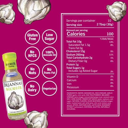 Briannas - Avocado Oil Caesar Dressing - Nutrient Rich, Keto Friendly, Dairy Free Salad Dressing Made With 100% Avocado Oil - 10 Oz. Bottle