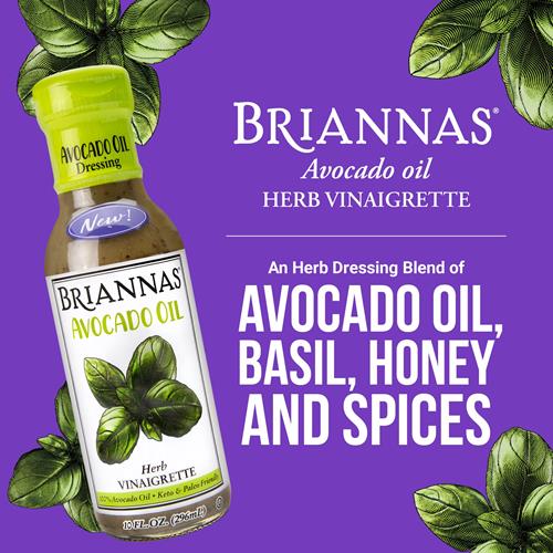 Briannas - Avocado Oil Herb Vinaigrette Dressing - Nutrient Rich, Low Sodium, Keto & Paleo Friendly Salad Dressing Made With 100% Avocado Oil - 10 Oz. Bottle